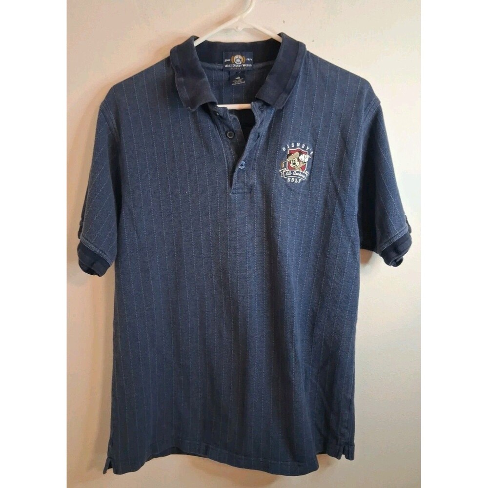 Disney Golf Polo M Blue Shortsleeve Summer Vacation Preppy Casual Vtg Boardwalk